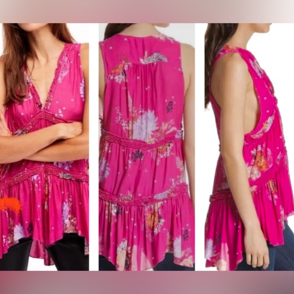 Free People Pink Floral Tunic Top